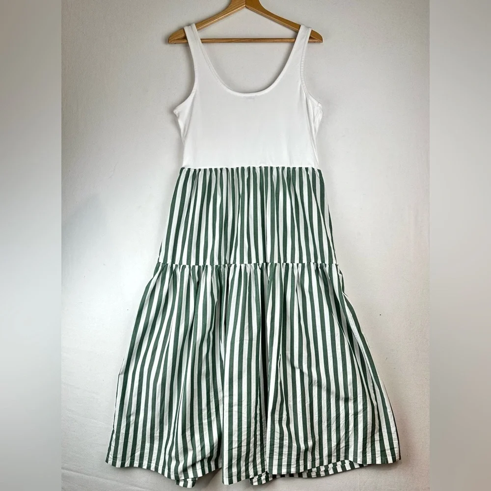 J Crew Mixy Striped Tiered Knit Midi Maxi Dress Beach Resort